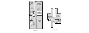 a floor plan of a house with two bedrooms and a garage