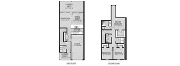 a floor plan of a town house with two bedrooms and a garage