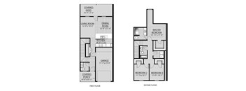 a floor plan of a town house with two bedrooms and a living room
