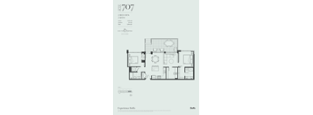 A floor plan for a 2 bedroom, 2 bathroom apartment sized at 128 square meters.