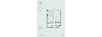 A floor plan of a one bedroom apartment with a den and bath.
