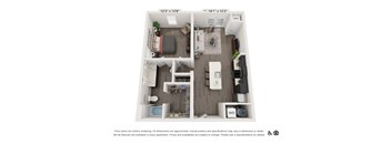 A floor plan of a studio apartment with a kitchen, living room, and bathroom.