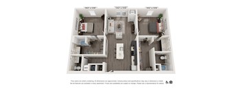 A floor plan of an apartment with dimensions and furniture layout.