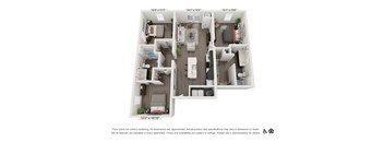 A floor plan of an apartment with dimensions and a disclaimer.