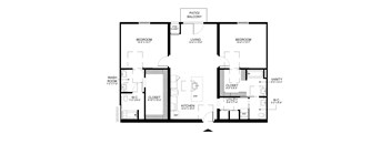 A black and white floor plan of a house with labeled rooms.
