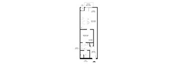 A floor plan of a house with a living room, kitchen, bathroom, and bedroom.