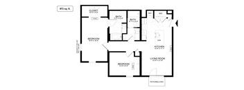 A black and white image of a floor plan for a 973 square foot home.