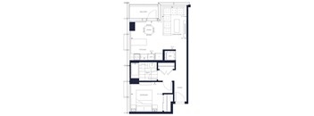 A floor plan of a house with a living room, dining room, kitchen, bathroom, foyer, and bedroom.
