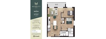 A floor plan for a 2 bedroom apartment at The Merritt by Livwell.