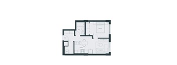 A floor plan of a house with a living room, kitchen, bathroom, and bedroom.