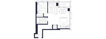 A floor plan of a house showing a living room, dining room, kitchen, two bedrooms, a bathroom, and a foyer.