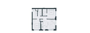 A floor plan of a house with two bedrooms, a living room, kitchen, bathroom, and entry.