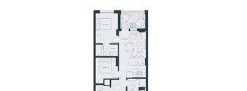 A floor plan of a house with two bedrooms, a living room, a kitchen, a bathroom, and an en suite.