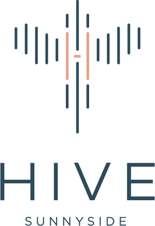 A logo with the word "HIVE" and the words "SUNNYSIDE" below it.