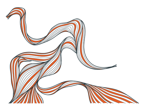 A green background with orange and black wavy lines.