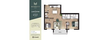 A floor plan for a 2 bedroom apartment at The Merritt by Liwell.