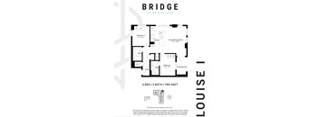 A black and white image of a floor plan for a two bedroom, two bathroom apartment.