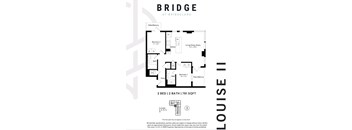A floor plan for a two bedroom, two bathroom apartment at Bridgeland.