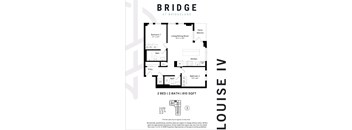 A floor plan for a two bedroom, two bathroom apartment at Bridgeland.