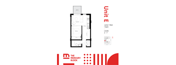 A black and white image of a floor plan for a junior one bedroom apartment.