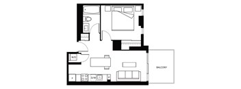 A floor plan of a house with a balcony.