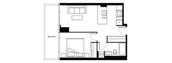 A black and white drawing of a floor plan for a balcony.