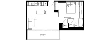 A black and white image of a balcony floor plan.