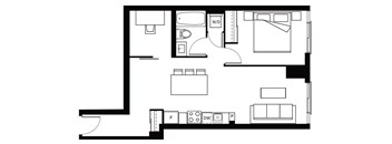 A black and white image of a floor plan of a house.
