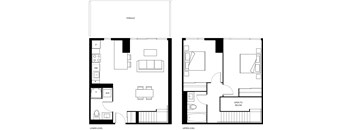 A black and white image of a floor plan for a two-story house.