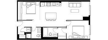 A black and white floor plan of a house with labeled rooms.