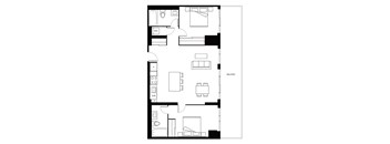 A floor plan of an apartment with a balcony.