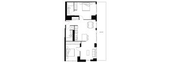 A floor plan of an apartment with a balcony.
