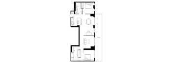 A floor plan of a house with a balcony.
