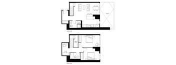 A black and white image of a floor plan for a two-level home.