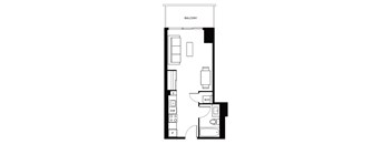 A black and white image of a floor plan for a balcony.