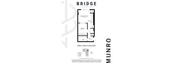 A floor plan for a one bedroom apartment at Bridge Land.