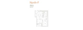A floor plan of a North-F apartment with 1 bedroom and 1 bathroom.