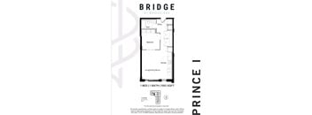 A floor plan for a one bedroom apartment at Bridgeland.