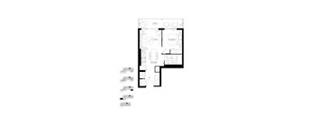A black and white floor plan of an apartment with labeled rooms.