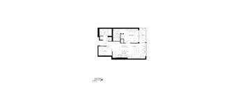 A black and white floor plan of a house with a kitchen, living room, and bathroom.