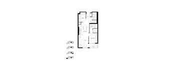 A black and white image of a floor plan for a building with multiple rooms and sections.