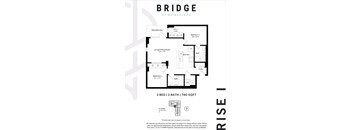 A floor plan for a 2 bedroom, 2 bathroom apartment at Bridgeland.