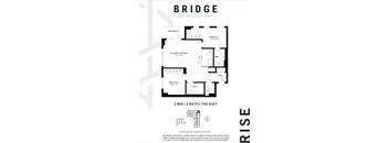 A floor plan for a two bedroom, two bathroom apartment at Bridgeland.