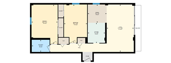 A floor plan of a house with labeled rooms such as "GROCERY" and "BATHROOM".