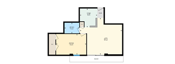 A floor plan of a house with a garage and a porch.