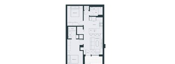 A floor plan of a house with two bedrooms, a living room, kitchen, bathroom, and entry.