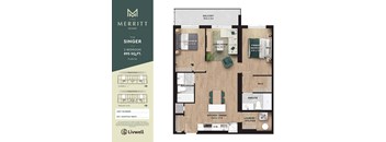 A floor plan for a 2 bedroom apartment sized at 895 sq.ft.