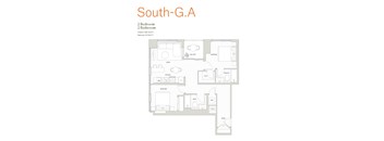 A floor plan of a 2 bedroom 2 bathroom apartment.