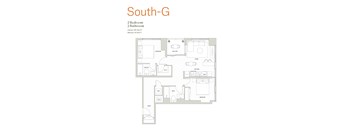 A floor plan of a South-G apartment with 2 bedrooms and 2 bathrooms.