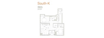 A floor plan of a South-K apartment with 2 bedrooms and 2 bathrooms.